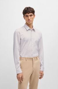 Camisa slim fit en punto de algodón estampado, Beige