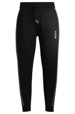 BOSS - Cotton-blend tracksuit bottoms with foil-print logo - Black