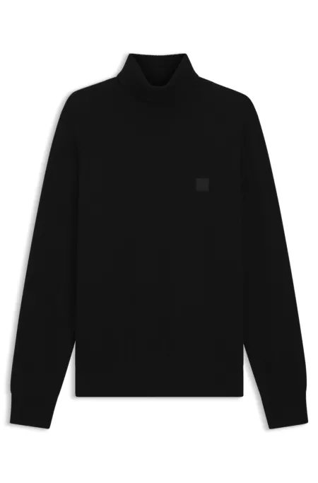 Pull à col roulé en coton et cachemire avec patch logoté