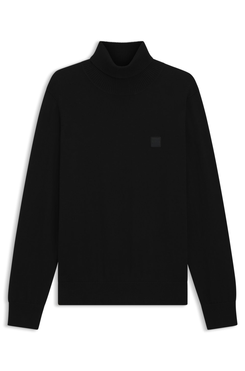 Rollneck sweater in cotton and cashmere with logo patch