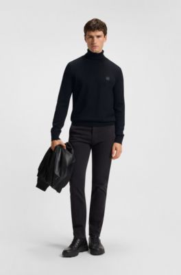 Rollkragenpullover aus Baumwolle mit Kaschmir, Schwarz