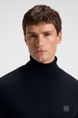 Rollkragenpullover aus Baumwolle mit Kaschmir, Schwarz