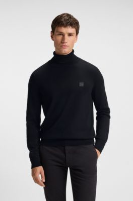 Rollneck sweater in a soft cotton-cashmere blend, Black
