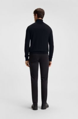 Rollneck sweater in cotton and cashmere with logo patch, Black