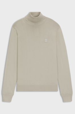 Rollneck sweater in cotton and cashmere, Light Beige