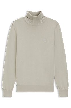 Rollneck sweater in cotton and cashmere with logo patch