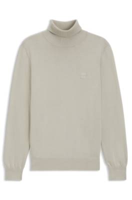 Rollneck sweater in cotton and cashmere with logo patch 1