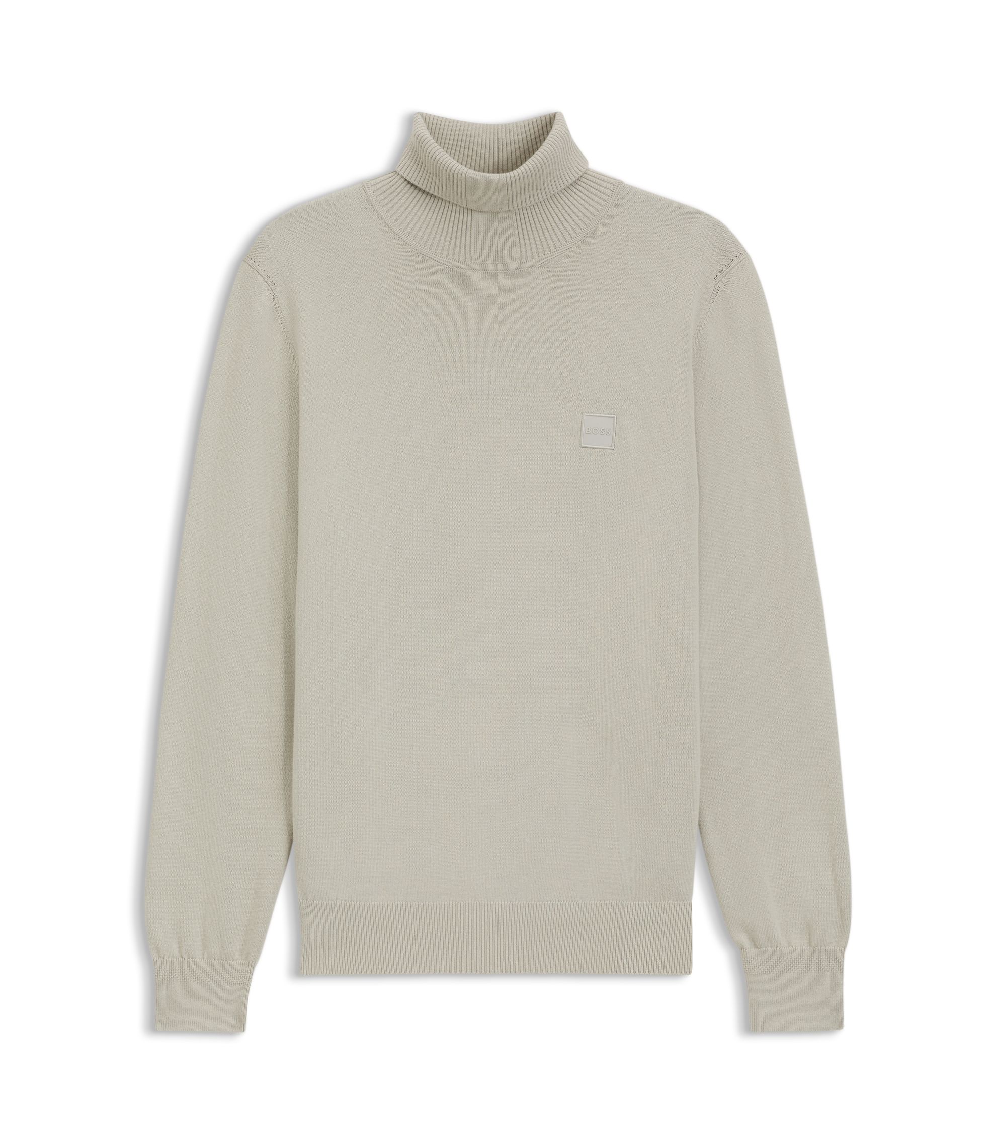 【超美品】【BOSS】ロールネックセーター コットン/カシミア BOSS - ロールネックセーター コットン/カシミア ロゴパッチ - ライト