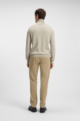 Rollneck sweater in cotton and cashmere with logo patch, Light Beige