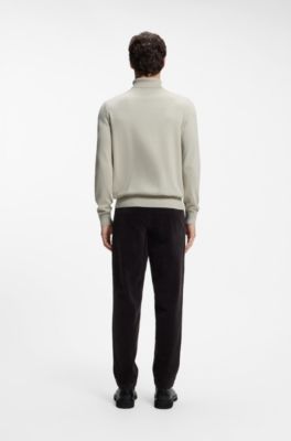 Maglione a collo alto in cotone e cashmere con toppa con logo, Beige chiaro