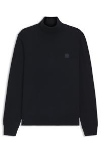 Jersey de cuello vuelto de algod&oacute;n y cashmere con aplique de logo, Azul oscuro