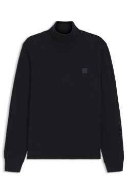 Rollneck sweater in cotton and cashmere with logo patch