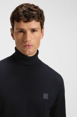 Rollneck sweater in a soft cotton-cashmere blend, Dark Blue