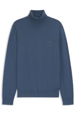 Rollneck sweater in cotton and cashmere, Blue