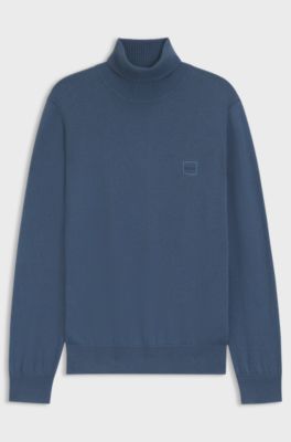Rollneck sweater in a soft cotton-cashmere blend, Blue