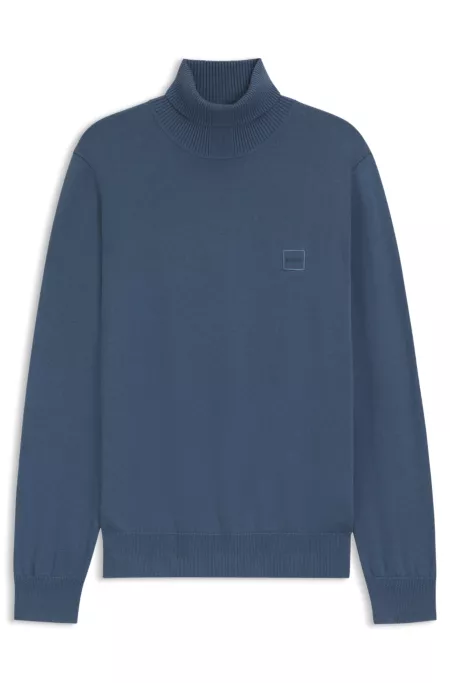 Rollneck sweater in cotton and cashmere with logo patch