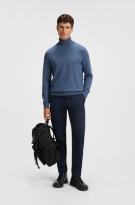 Rollneck sweater in a soft cotton-cashmere blend, Blue