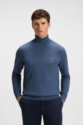 Rollneck sweater in a soft cotton-cashmere blend, Blue