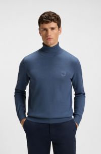 Rollneck sweater in cotton and cashmere, Blue
