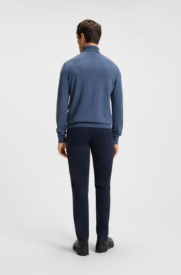 Rollneck sweater in a soft cotton-cashmere blend, Blue