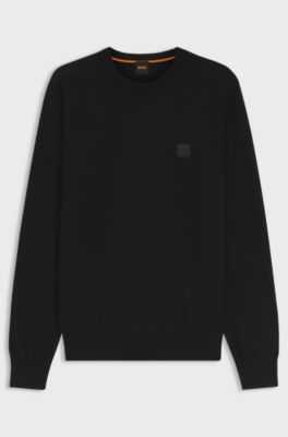 Cotton-blend sweater with logo patch, Black