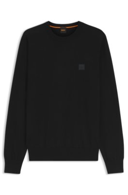 Boss Uomo Nero Maglione In Misto Cotone Con Patch Con Logo