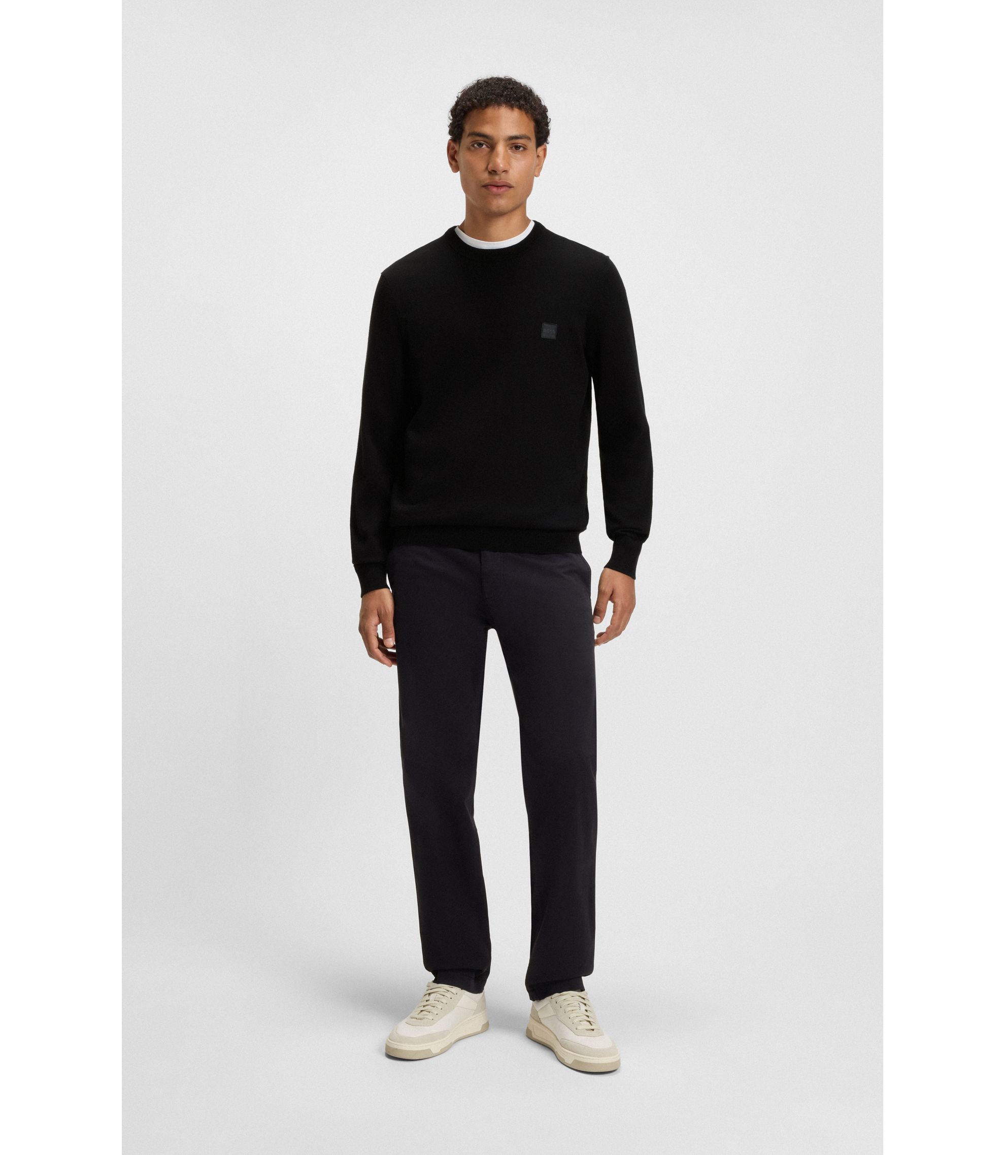 BOSS - Cotton-cashmere sweater with logo label - Black