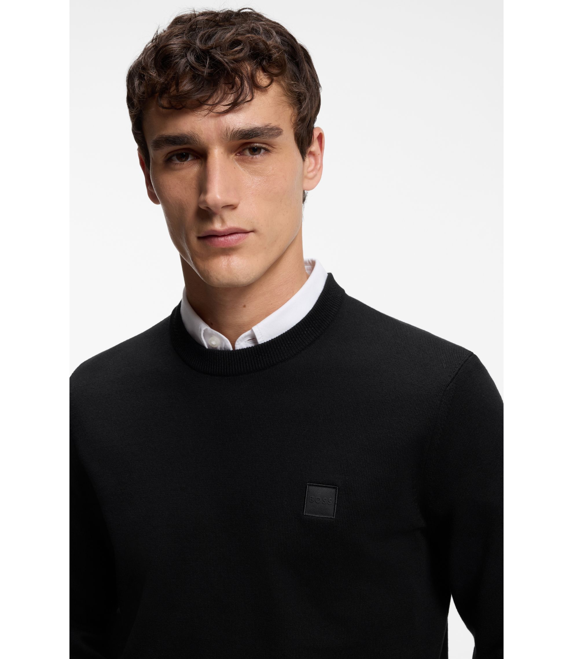 BOSS - ニットセーター コットン/カシミア ロゴラベル - ブラック