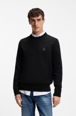 Pullover aus Baumwoll-Mix mit Kaschmir-Anteil und Logo-Patch, Schwarz
