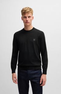 Cotton-cashmere sweater with logo label, Black