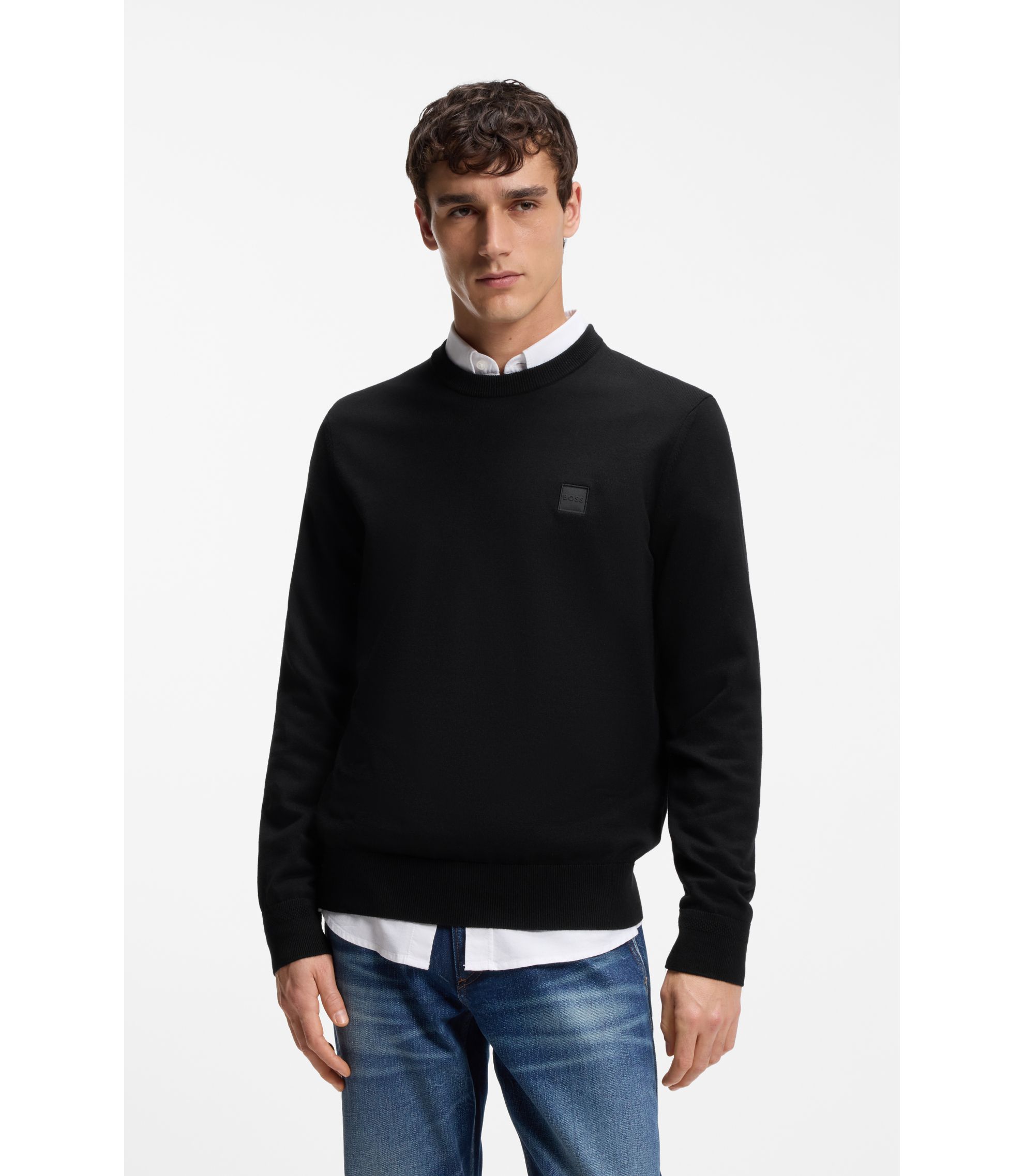 BOSS - ニットセーター コットン/カシミア ロゴラベル - ブラック