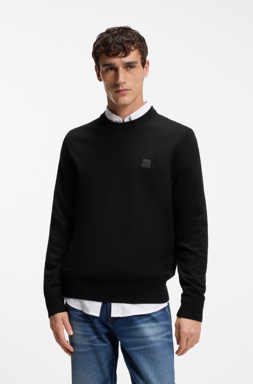 Cotton-blend sweater with logo patch