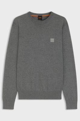 Cotton-blend sweater with logo patch, Grey