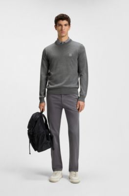 Cotton-blend sweater with logo patch, Grey