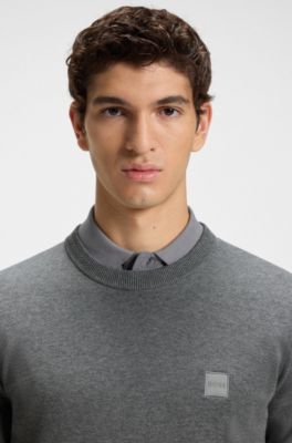 Cotton-blend sweater with logo patch, Grey