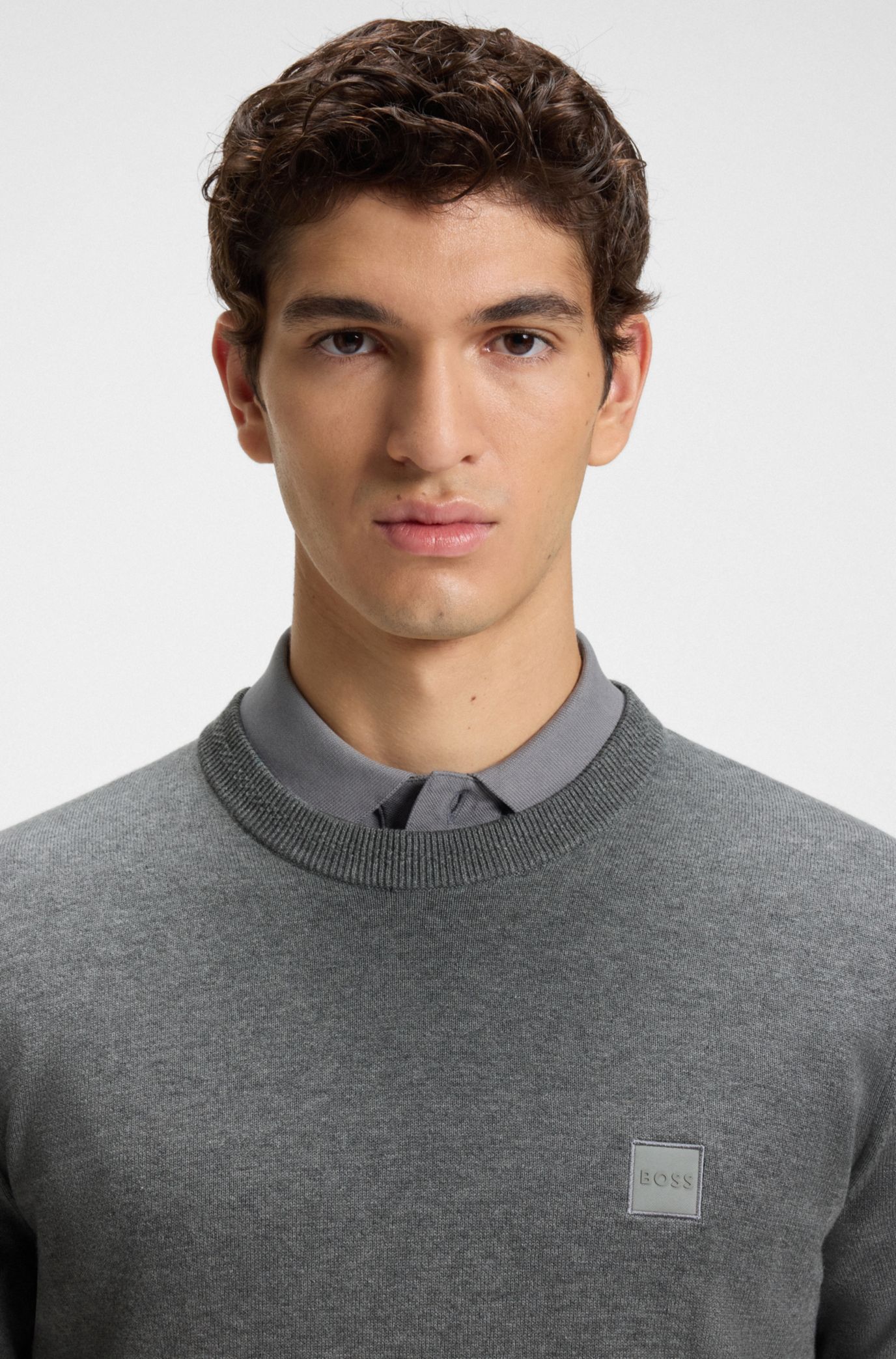 BOSS - ニットセーター コットン/カシミア ロゴラベル - グレー