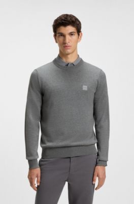 Maglione in misto cotone e cashmere con toppa con logo, Grigio