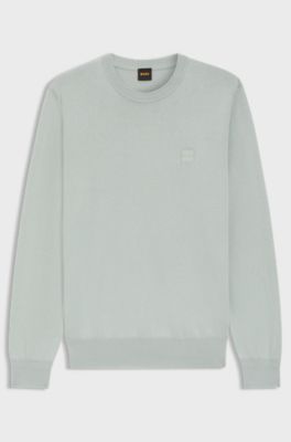 Maglione in cotone e cashmere con etichetta con logo, Grigio chiaro