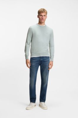 Maglione in cotone e cashmere con etichetta con logo, Grigio chiaro