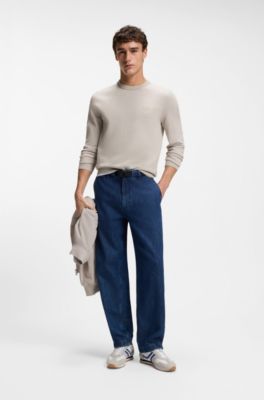 Cotton-blend sweater with logo patch, Light Grey