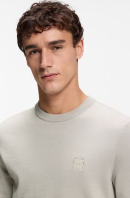 Cotton-blend sweater with logo patch, Light Grey