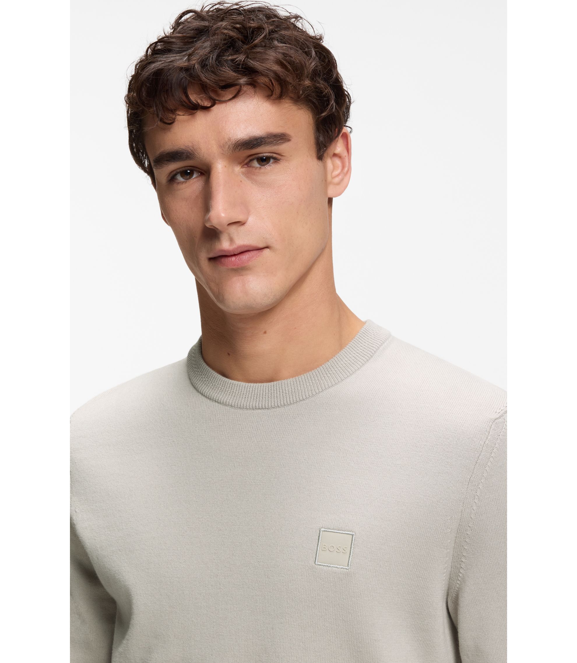 BOSS - ニットセーター コットン/カシミア ロゴラベル - ライトグレー