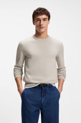 Logo-patch sweater in a cotton blend with cashmere, Light Grey