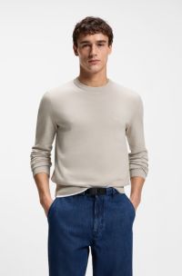 Pull en coton m&eacute;lang&eacute; et cachemire avec patch logo, Gris chin&eacute;
