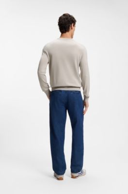 Cotton-blend sweater with logo patch, Light Grey