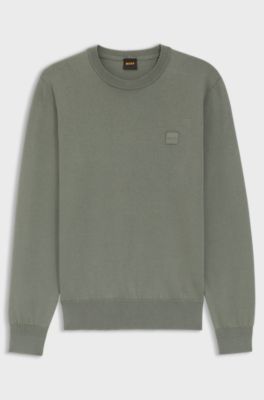 Knitted sweater in cotton and cashmere with logo label, Grey