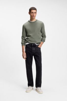 Cotton-blend sweater with logo patch, Grey