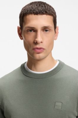 Maglione in misto cotone e cashmere con toppa con logo, Grigio