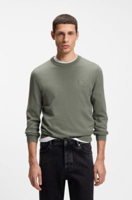 Cotton-blend sweater with logo patch, Grey