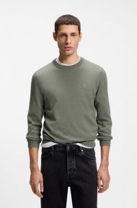 Gebreide trui van katoen en kasjmier met logolabel, Grijs